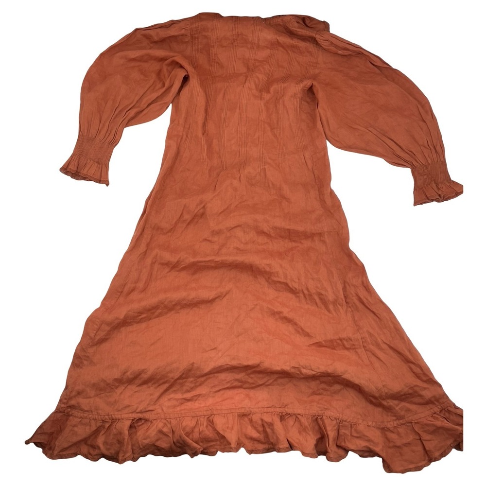 DÔEN Dress Ruffle Front Button Maxi Large Rust Good - Picture 2 of 5